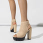 Knitted Ankle Boots - Thick Heel Platform Boots with Peep Toe