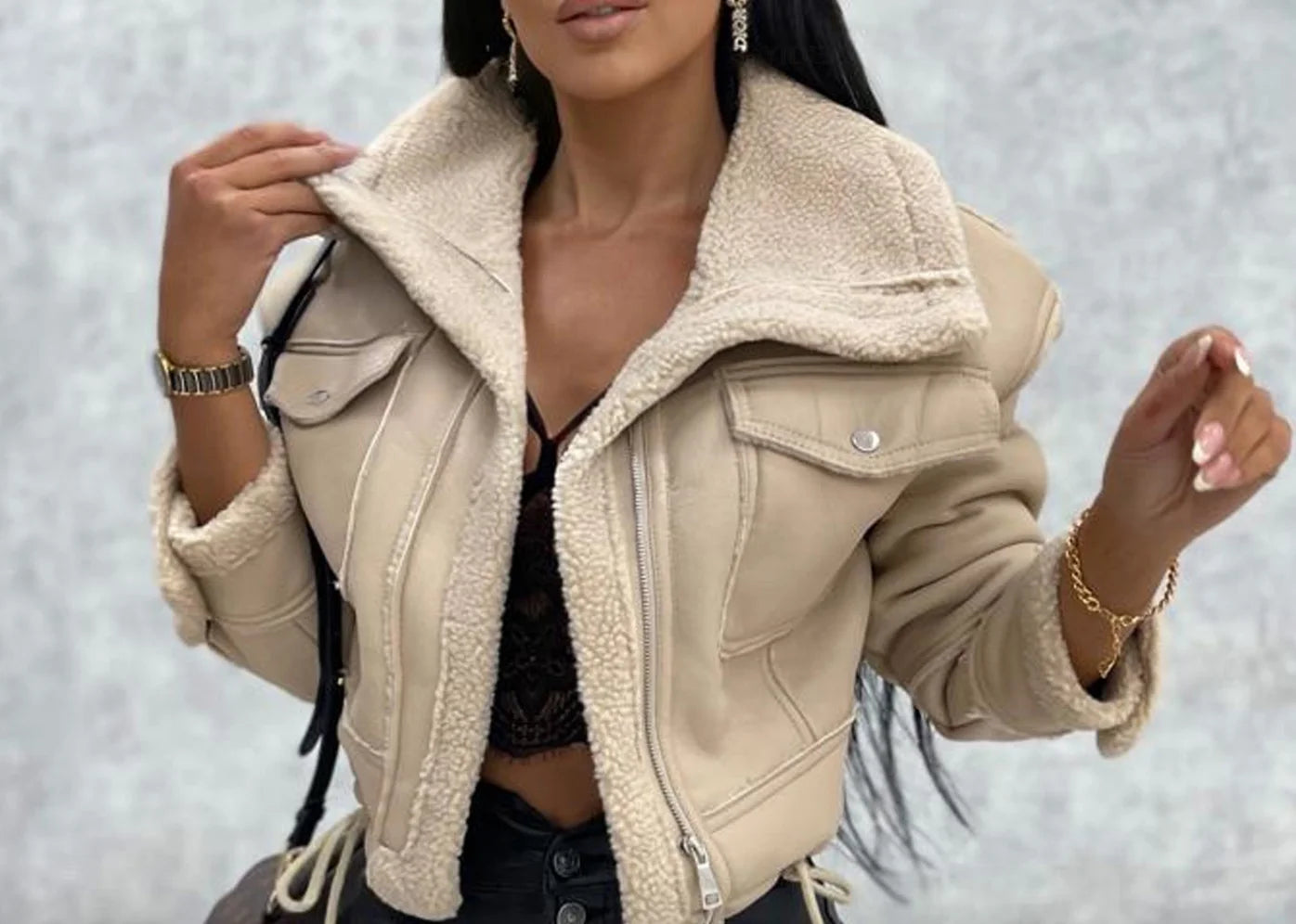 Patchwork Winter Jacket - Casual Zipper Long Sleeve Coat