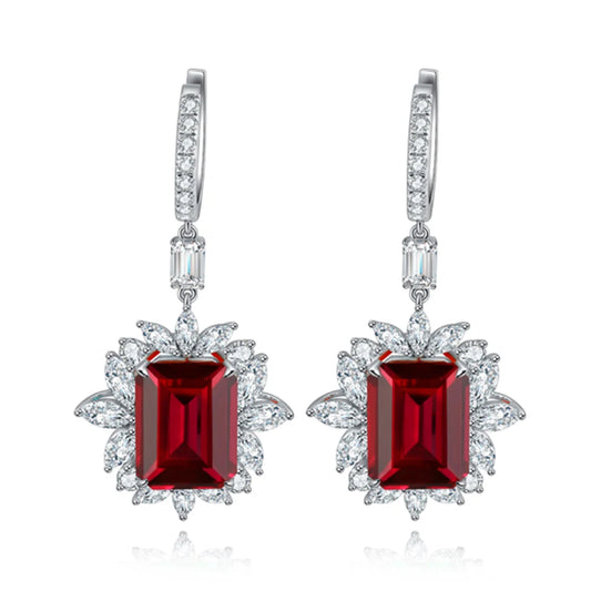 Lab-Grown Ruby Earrings - 925 Silver Pear Cut Gemstone Studs