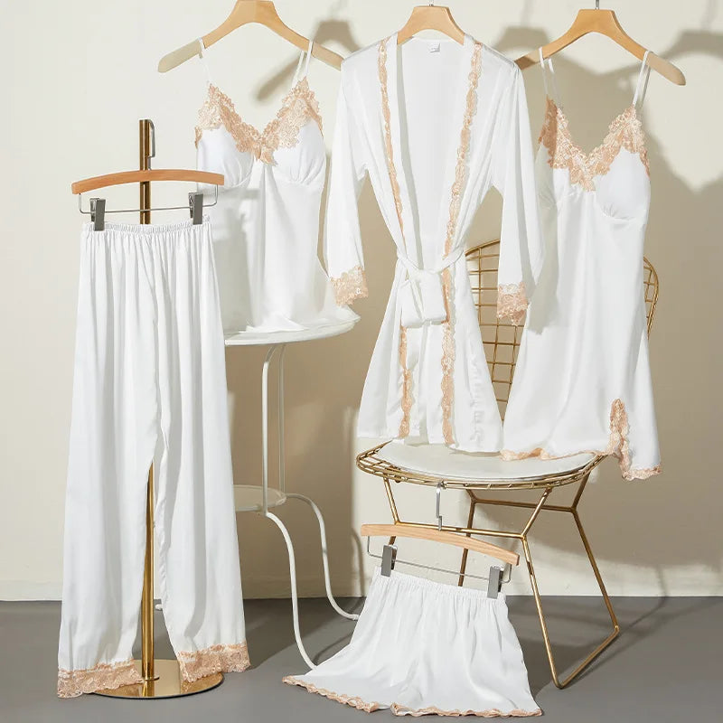 Luxury Satin 5-Piece Silk Sleepwear Set