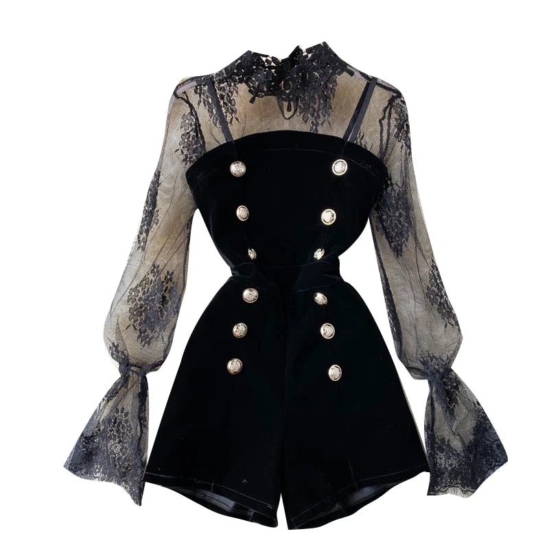 Lace Two Piece Set - Solid Color Autumn Tops