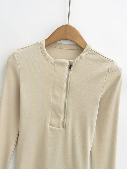 Women's Snake Bone Pattern Half Zip Shirt - Retro Long Sleeve Slim Fit Casual Top