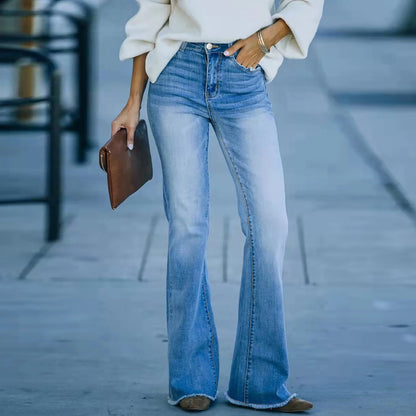 Wide Leg Ripped Jeans - Light Blue Casual Flare Denim Pants
