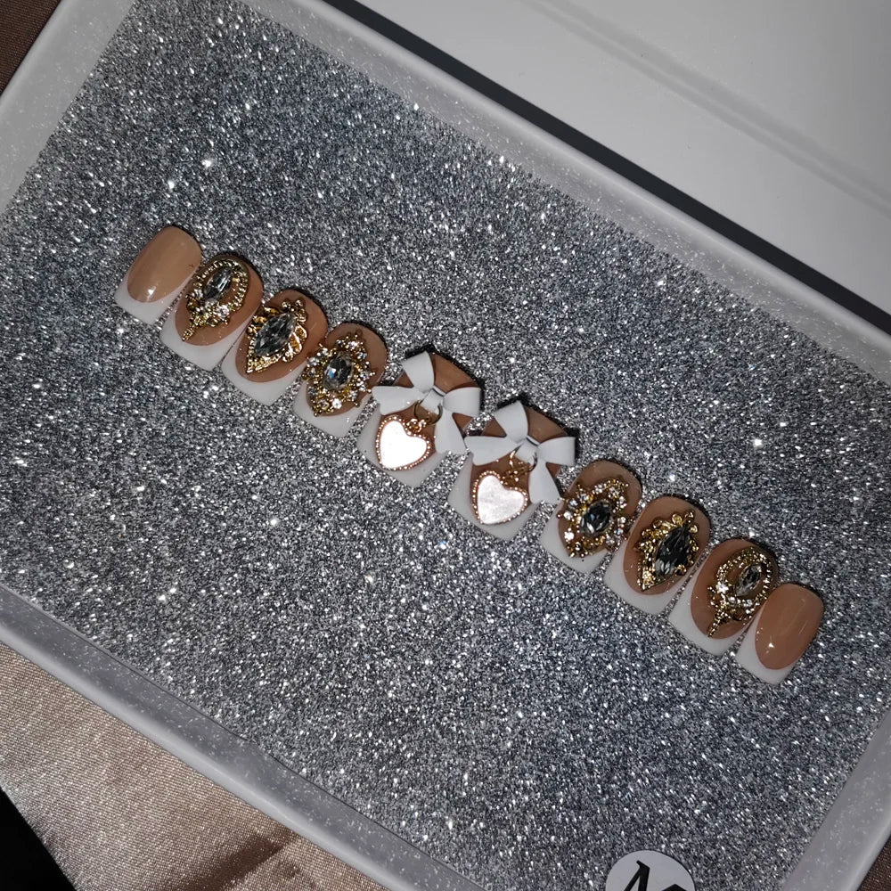 French White Butterfly Press-On Nails - Medium Length ABS Acrylic Artificial Nails