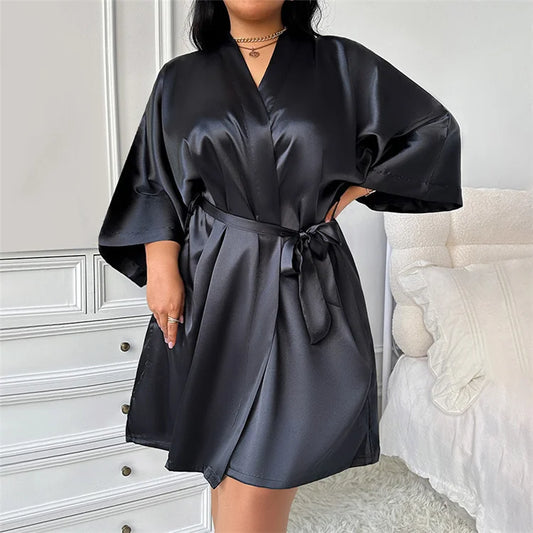 Luxury Ice Silk Bathrobe - Women's Lightweight Sleepwear Robe with Tie