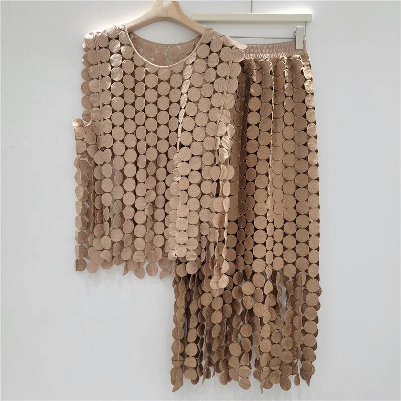 Hollow Splice Vest Top & High Waist Skirt