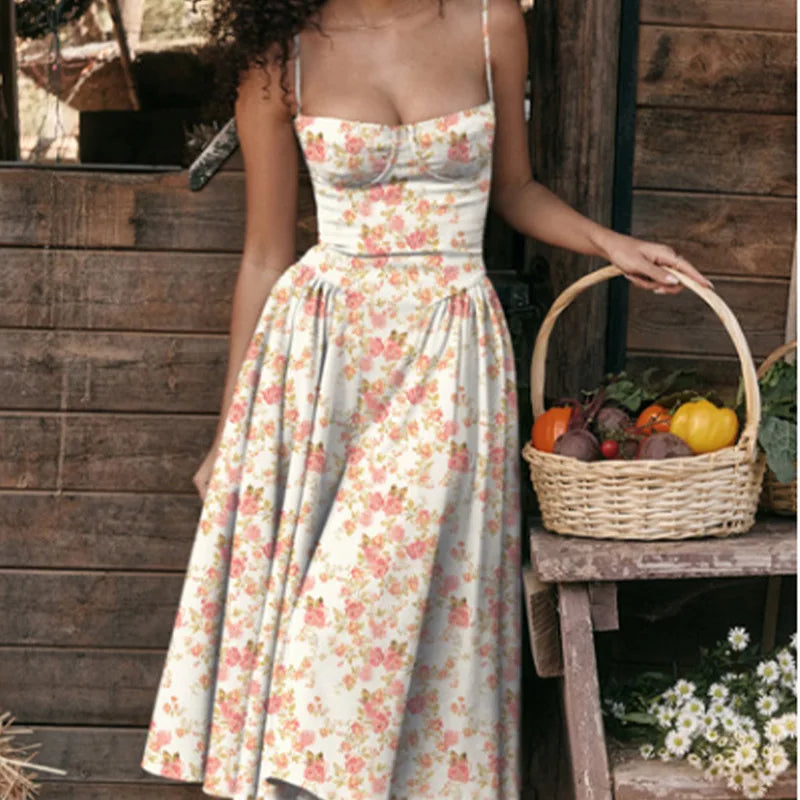 Elegant Retro Suspender A-Line Midi Dress