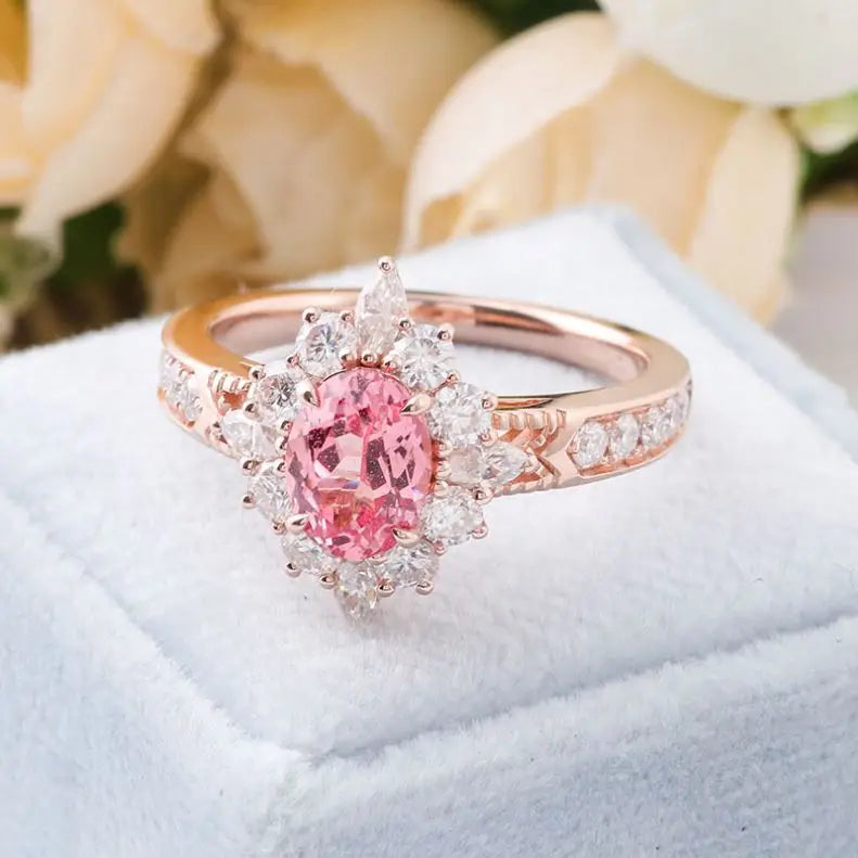 Lab-Grown Pink Diamond Ring - 1.5ct Oval Padparadscha 10K Gold