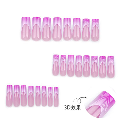 French Style Press-On Nails - Pink Purple Romantic Art Artificial Fingernails