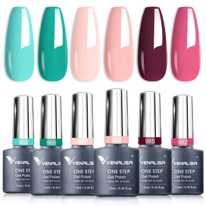 Venalisa Gel Nail Polish 6-Piece Kit - Red & Nude French Manicure Starter Set