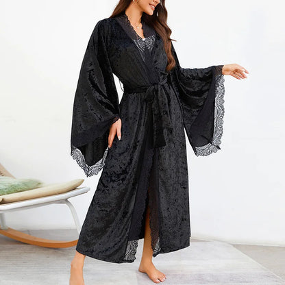 Velvet Bridal Robe - Long Sleeve Soft Bathrobe with Belt
