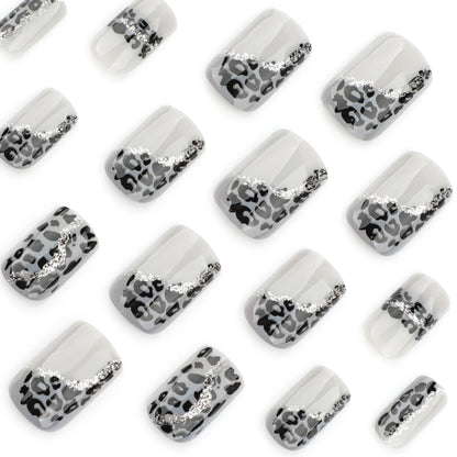 Gray Leopard Print Press-On Nails - Short Square Acrylic (24 Pieces)