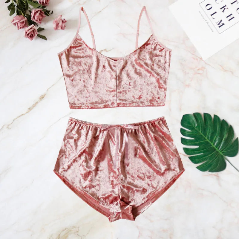 Velvet Pajama Set - Luxury Lounge Wear Lingerie