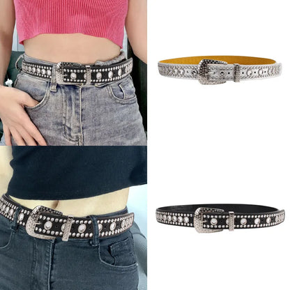 Crystal Rhinestone Belt Cowboy Cowgirl PU Leather Waist Belt