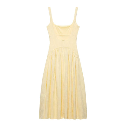 Textured Backless Square Neck Midi Dress