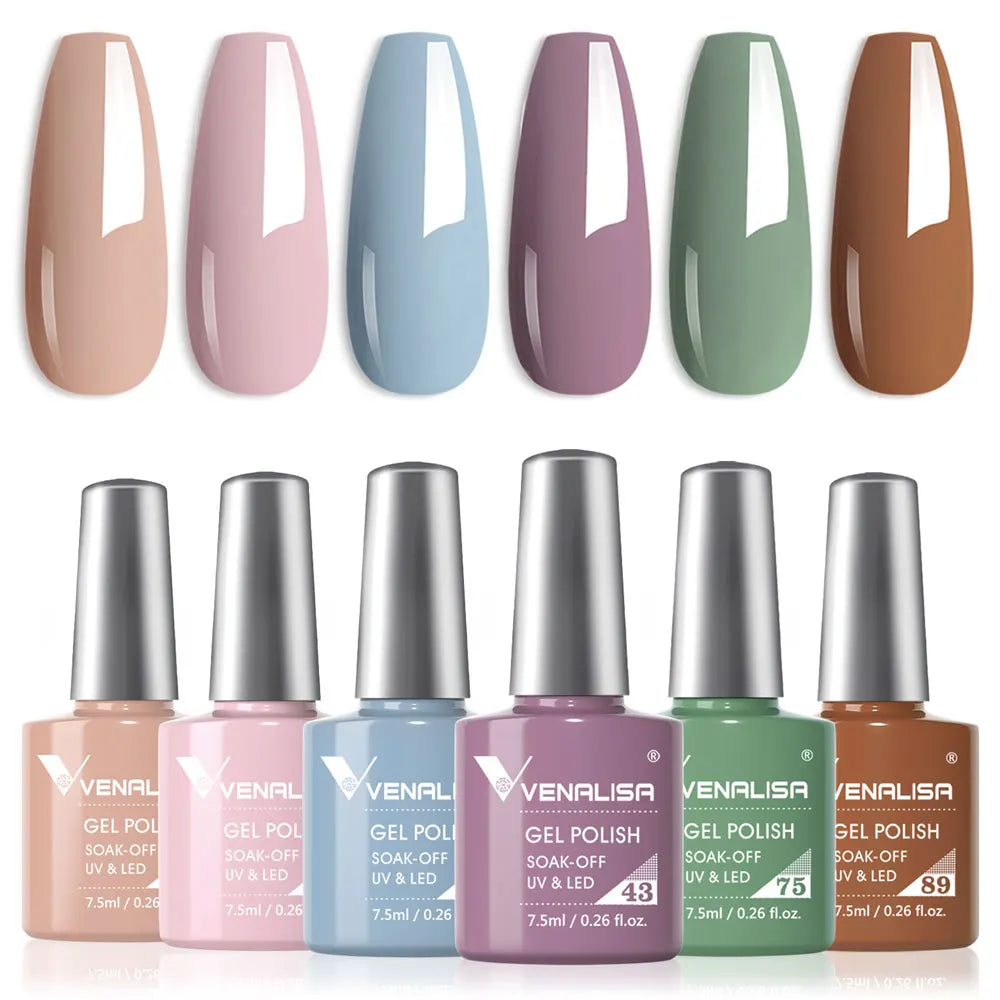 Venalisa Gel Nail Polish 6-Piece Kit - Red & Nude French Manicure Starter Set