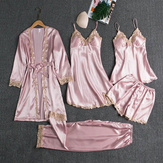 5-Piece Silk Lace Set - Luxury Sleepwear Collection