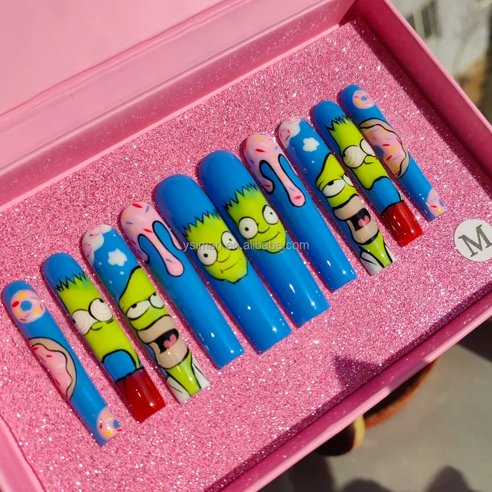 XL Glittery Rhinestone Press-On Nails - 50mm Long Full Cover Artificial Nails