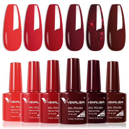Venalisa Gel Nail Polish 6-Piece Kit - Red & Nude French Manicure Starter Set