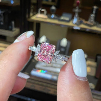 Lab-Grown Pink Diamond Ring - 2.4ct Radiant Cut VS2 IGI Certified