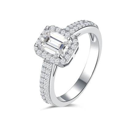 1ct Emerald Cut Moissanite Diamond Ring - Sterling Silver