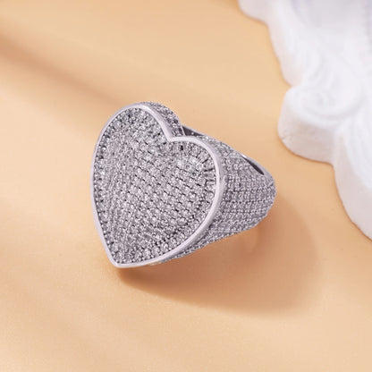 Heart-Shaped CZ Ring - Iced Out Bling Statement Jewelry