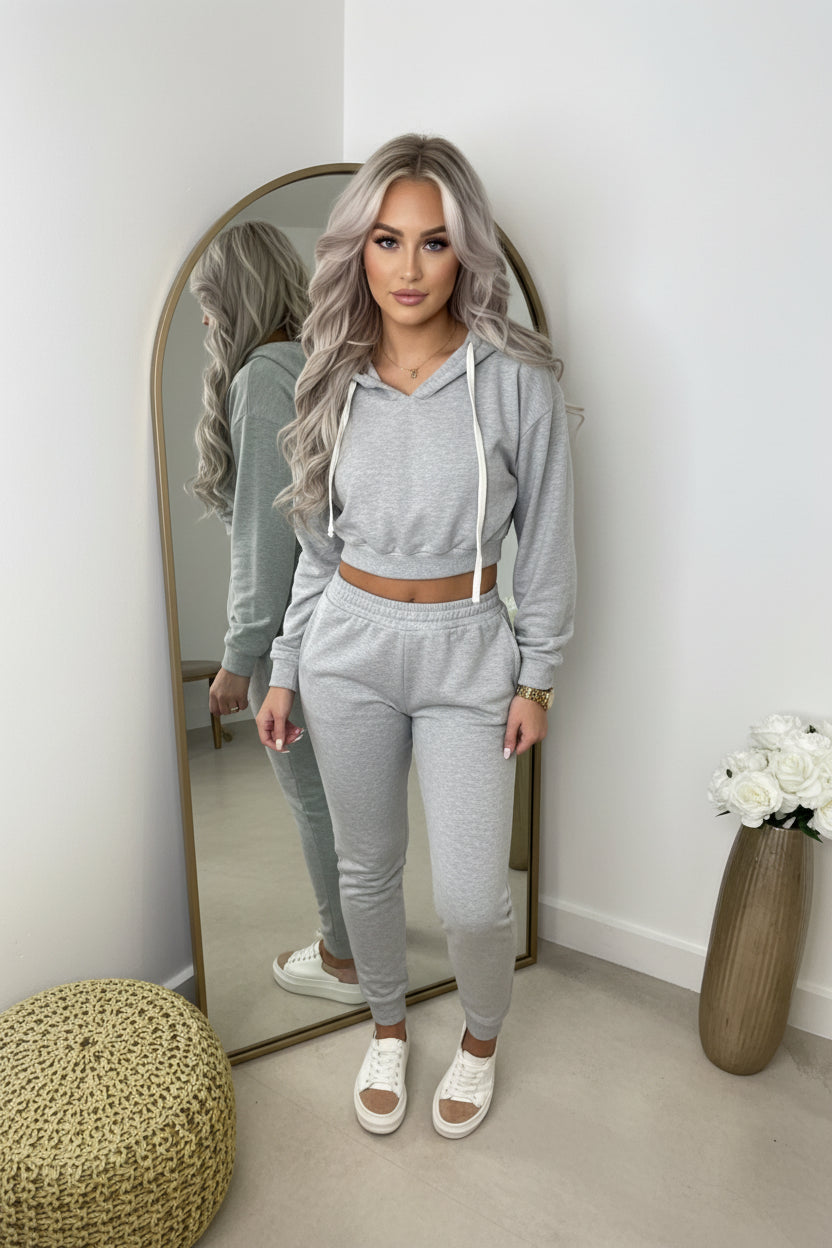 Fleece Crop Top Hoodie & Jogger Set