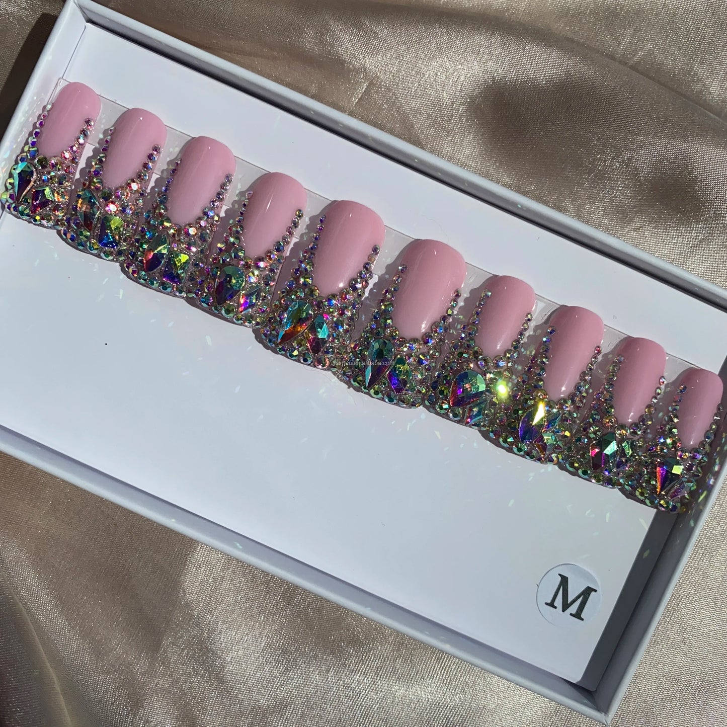 Long Square Glitter Rhinestone Press On Acrylic Nails