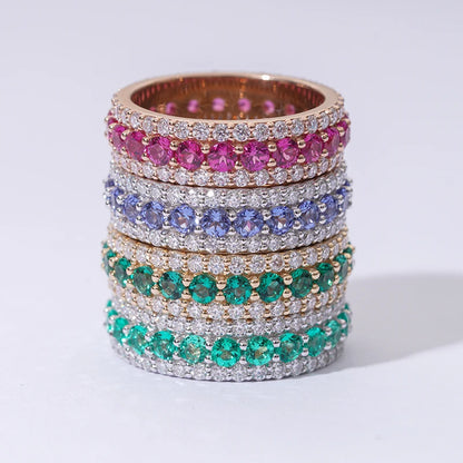 14K Gold Lab Grown Gemstone Wedding Ring - Sapphire, Emerald, or Ruby with Moissanite