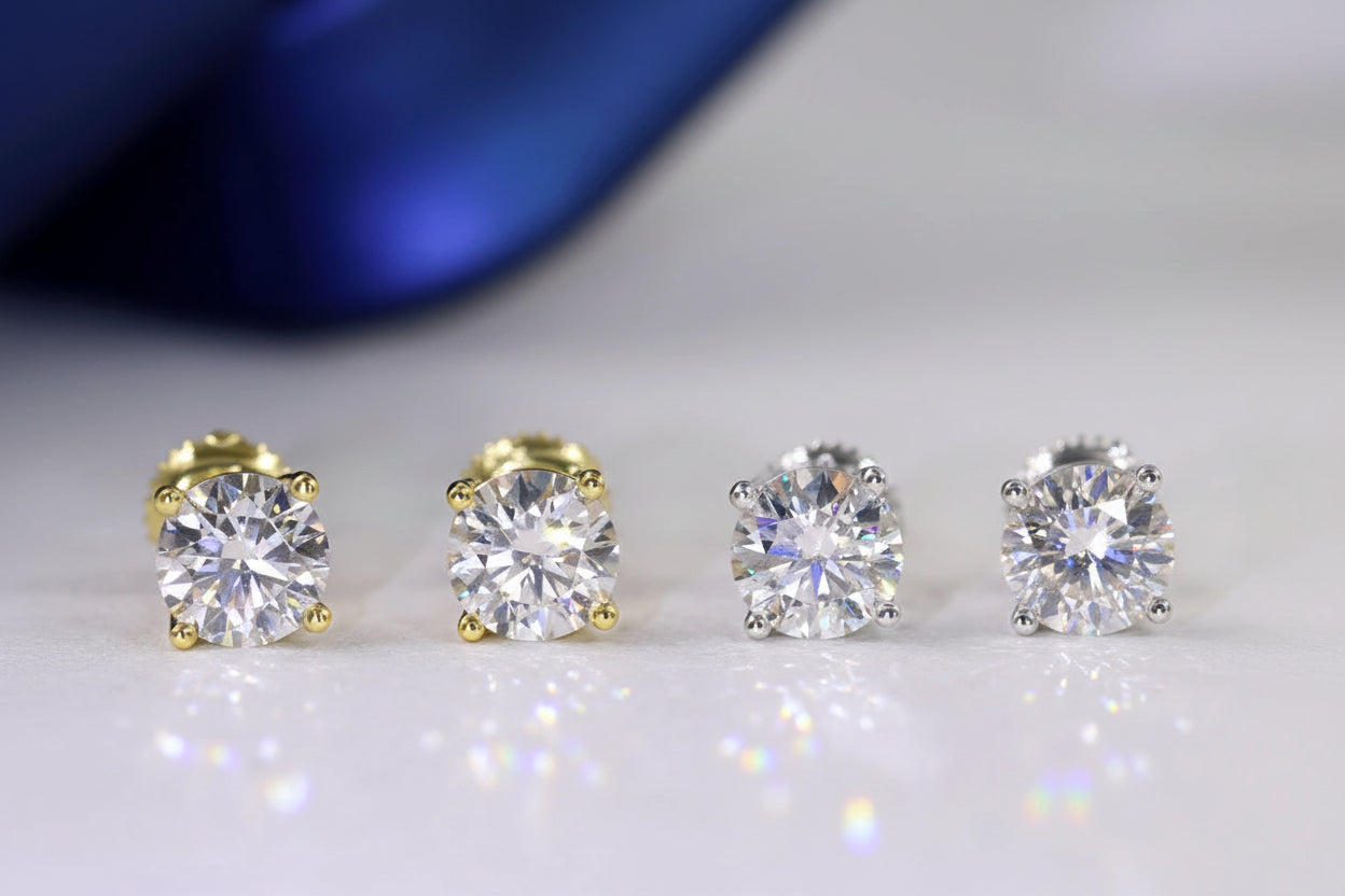 Moissanite Stud Earrings - 925 Sterling Silver Screw Back (0.5ct-2ct)