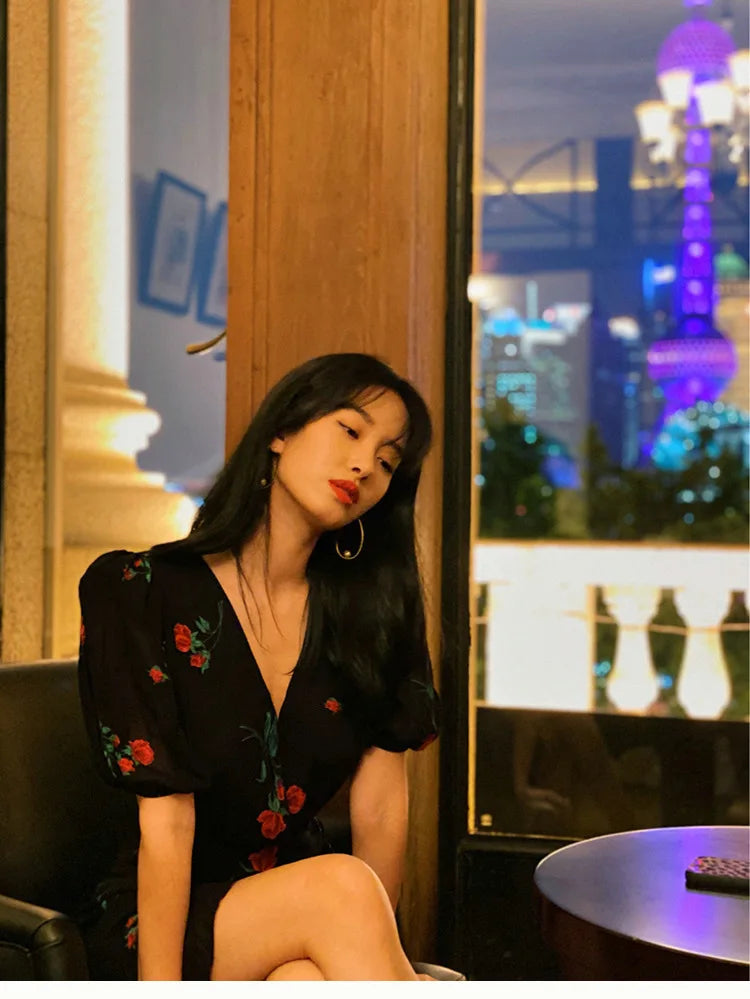 Floral French Retro Dress - Casual Chiffon Summer Dress