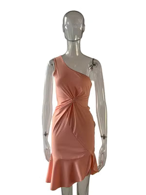 One-Shoulder Knotted Dress - Sleeveless Knee-Length Cocktail Dress