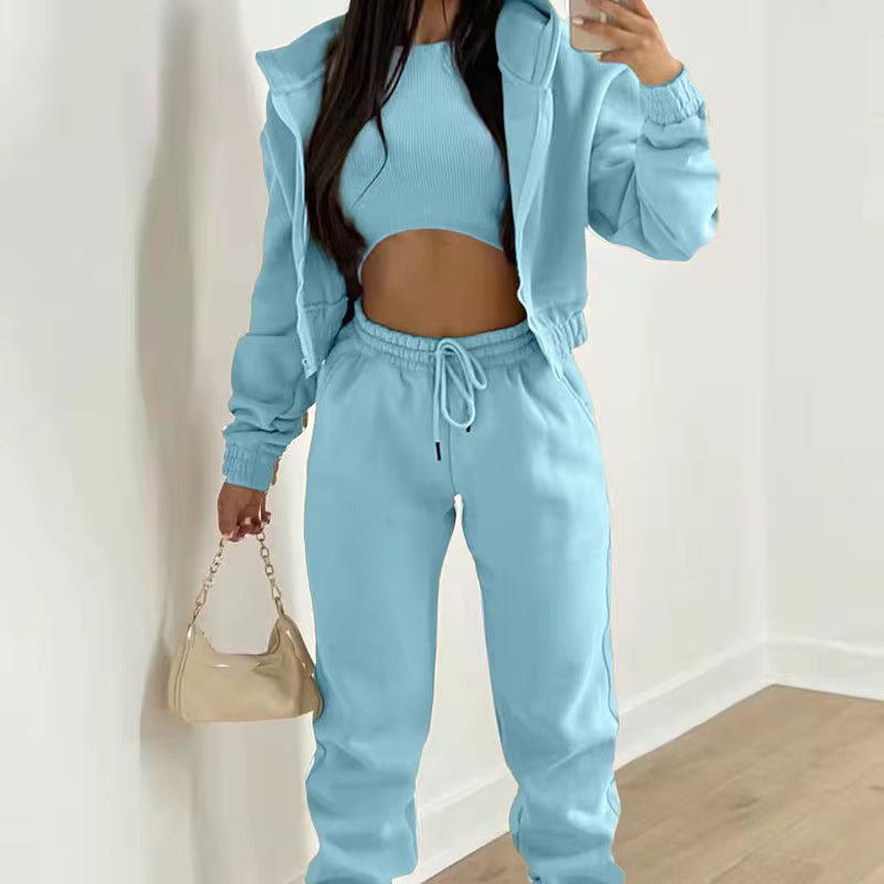 3-Piece Athleisure Set - Hooded Sweater, Tank Top & Sweatpants