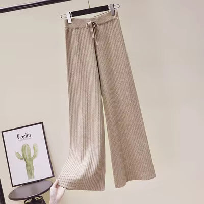 High Waist Loose Casual Knitted Straight Pants - Korean Style