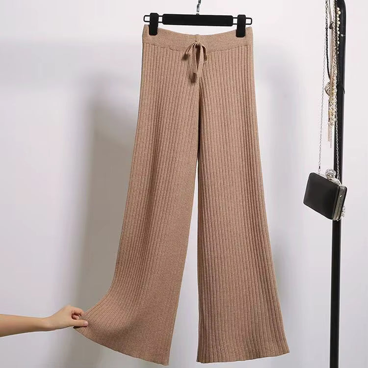 High Waist Loose Casual Knitted Straight Pants - Korean Style