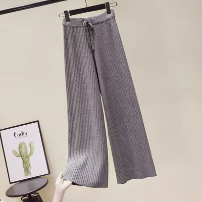 High Waist Loose Casual Knitted Straight Pants - Korean Style