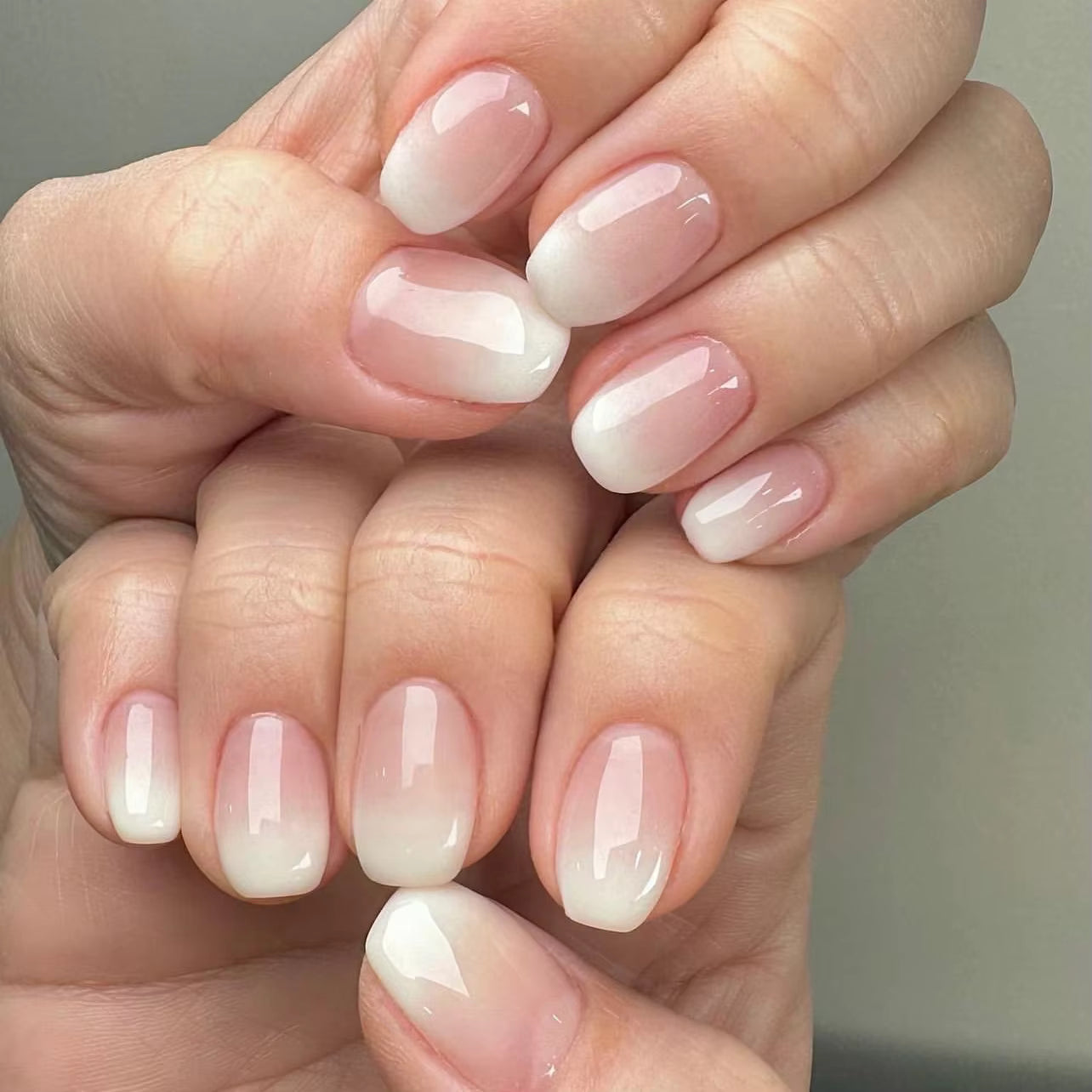 Nude Pink Gradient Press-On Nails - Short Almond Acrylic (24 Pieces)