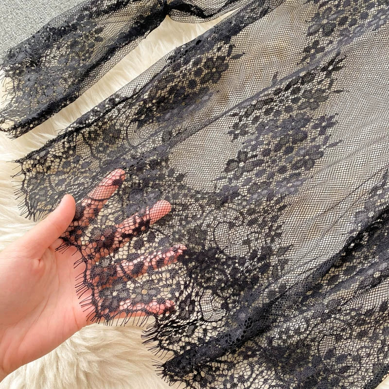 Lace Two Piece Set - Solid Color Autumn Tops