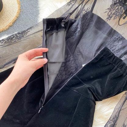 Lace Two Piece Set - Solid Color Autumn Tops