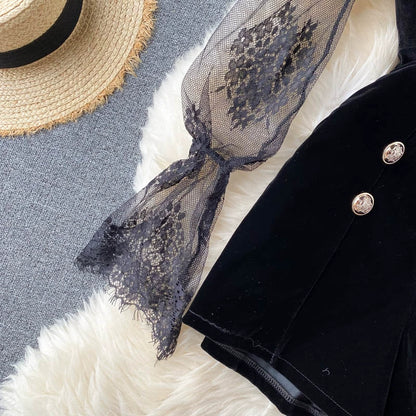 Lace Two Piece Set - Solid Color Autumn Tops