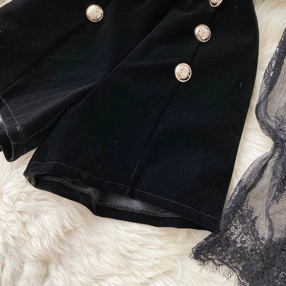 Lace Two Piece Set - Solid Color Autumn Tops