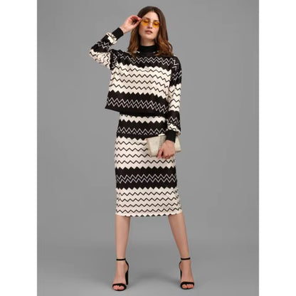 2-Piece Set - High Neck Printed Crop Top & Midi Pencil Skirt