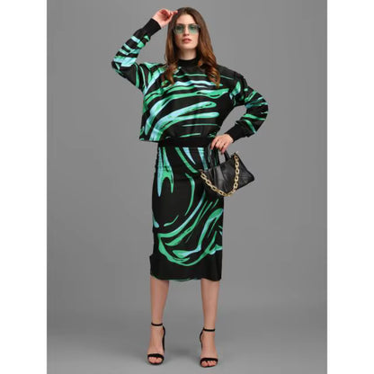 2-Piece Set - High Neck Printed Crop Top & Midi Pencil Skirt