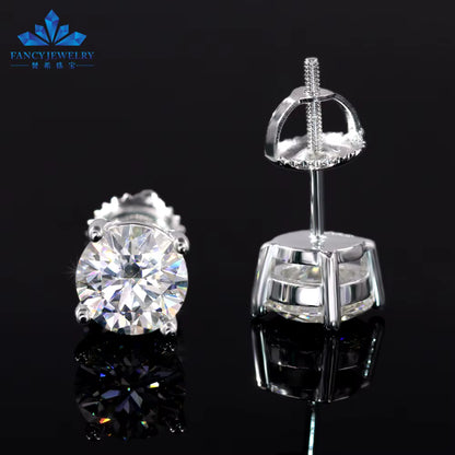 Moissanite Stud Earrings - 925 Sterling Silver Screw Back (0.5ct-2ct)