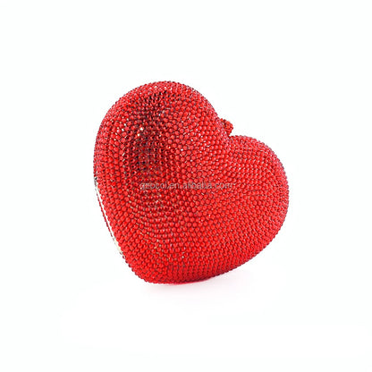 Heart Shape Crystal Clutch Bag - Handmade Evening Purse for Weddings & Parties