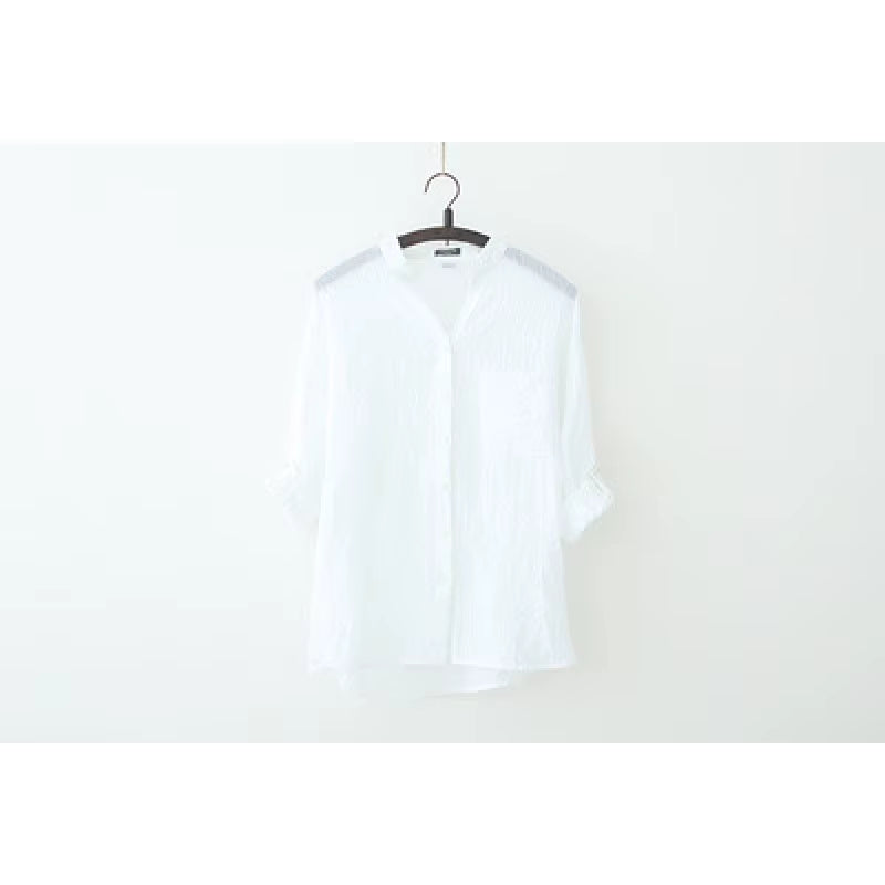 Cotton Linen Button-Up Blouse Loose Fit Casual Shirt
